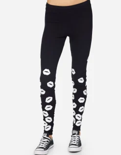 Lauren Moshi Shae White Foil Scattered Lips*Women Leggings