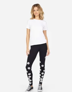 Lauren Moshi Shae White Foil Scattered Lips*Women Leggings