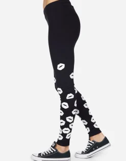 Lauren Moshi Shae White Foil Scattered Lips*Women Leggings
