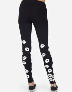 Lauren Moshi Shae White Foil Scattered Lips*Women Leggings