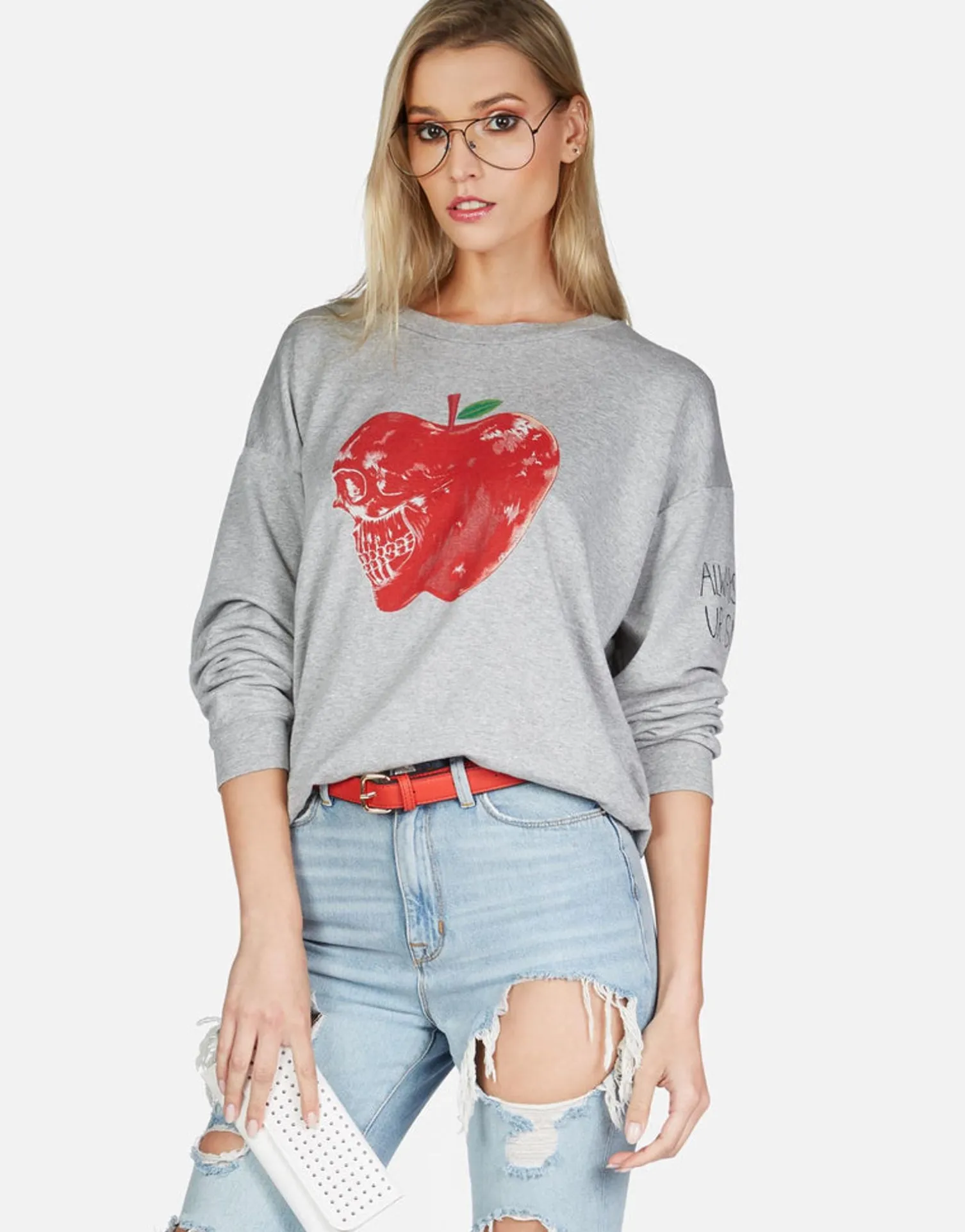 Lauren Moshi Skull Apple L/S Oversized Boyfriend Pullover | Babbs By *Women Long Sleeve