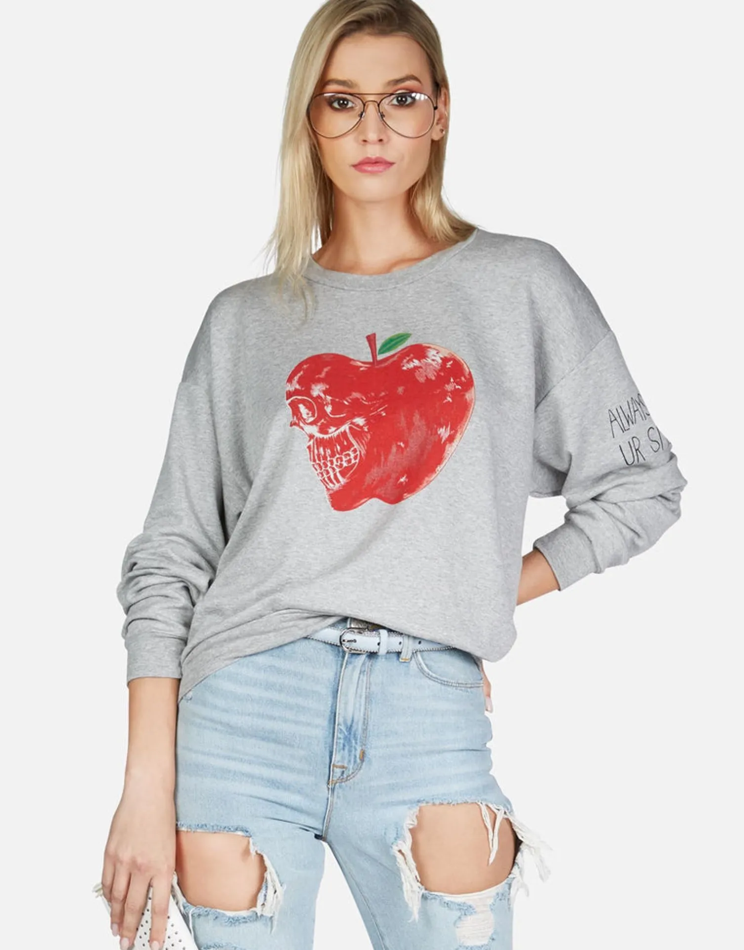 Lauren Moshi Skull Apple L/S Oversized Boyfriend Pullover | Babbs By *Women Long Sleeve