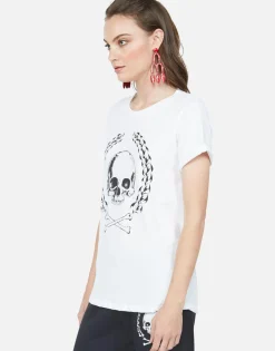 Lauren Moshi Skull Crest S/S Tee W/ V Cut-Out Back | Moxie By *Women Short Sleeve