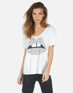 Lauren Moshi Skull Lip Boyfriend V-Neck Tee | Elara By *Women Short Sleeve