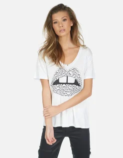 Lauren Moshi Skull Lip Boyfriend V-Neck Tee | Elara By *Women Short Sleeve