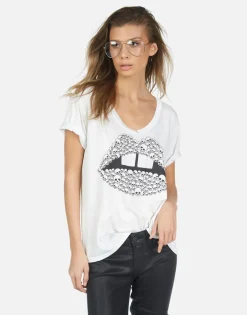 Lauren Moshi Skull Lip Boyfriend V-Neck Tee | Elara By *Women Short Sleeve