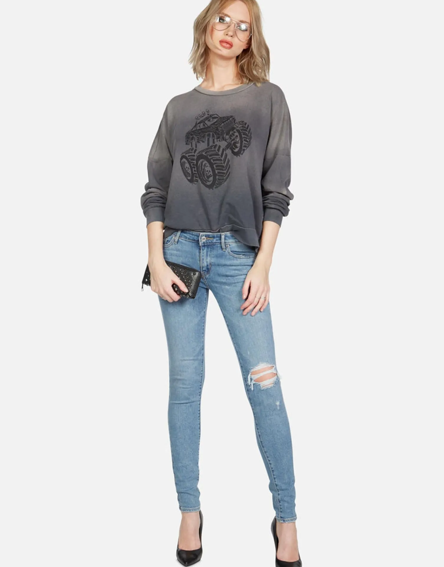 Lauren Moshi Skull Monster Truck L/S Boyfriend Pullover | Sierra By *Women Long Sleeve