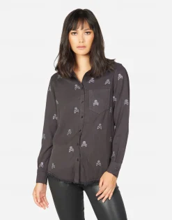Lauren Moshi Sloane Mini Crystal Cross Bone Skulls*Women Long Sleeve
