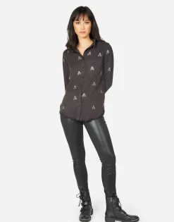 Lauren Moshi Sloane Mini Crystal Cross Bone Skulls*Women Long Sleeve