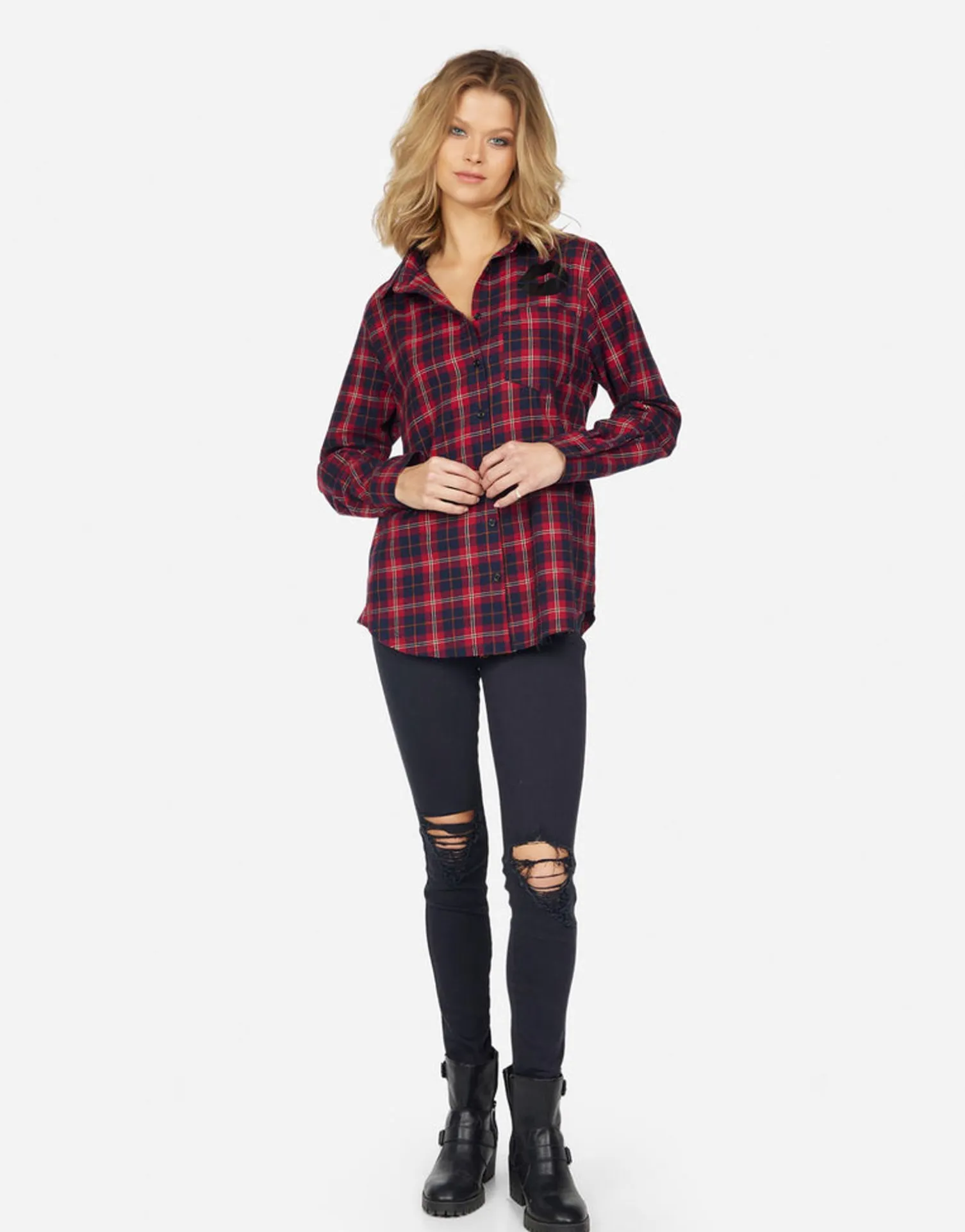 Lauren Moshi Sloane Plaid Lip*Women Long Sleeve