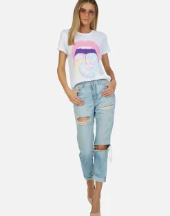Lauren Moshi Tie Dye Tongue Vintage S/S Roll Up Tee | Edda By *Women Short Sleeve