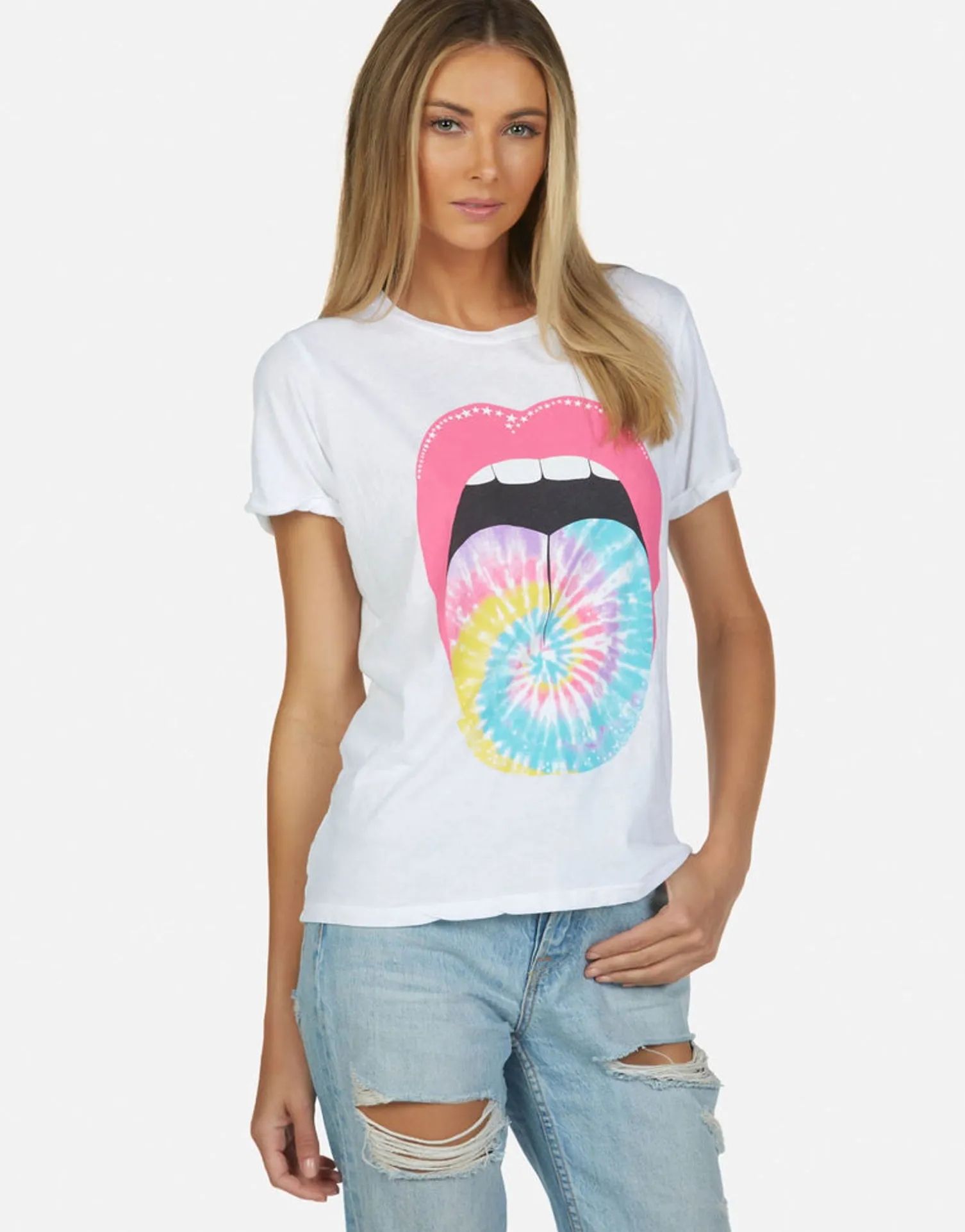 Lauren Moshi Tie Dye Tongue Vintage S/S Roll Up Tee | Edda By *Women Short Sleeve