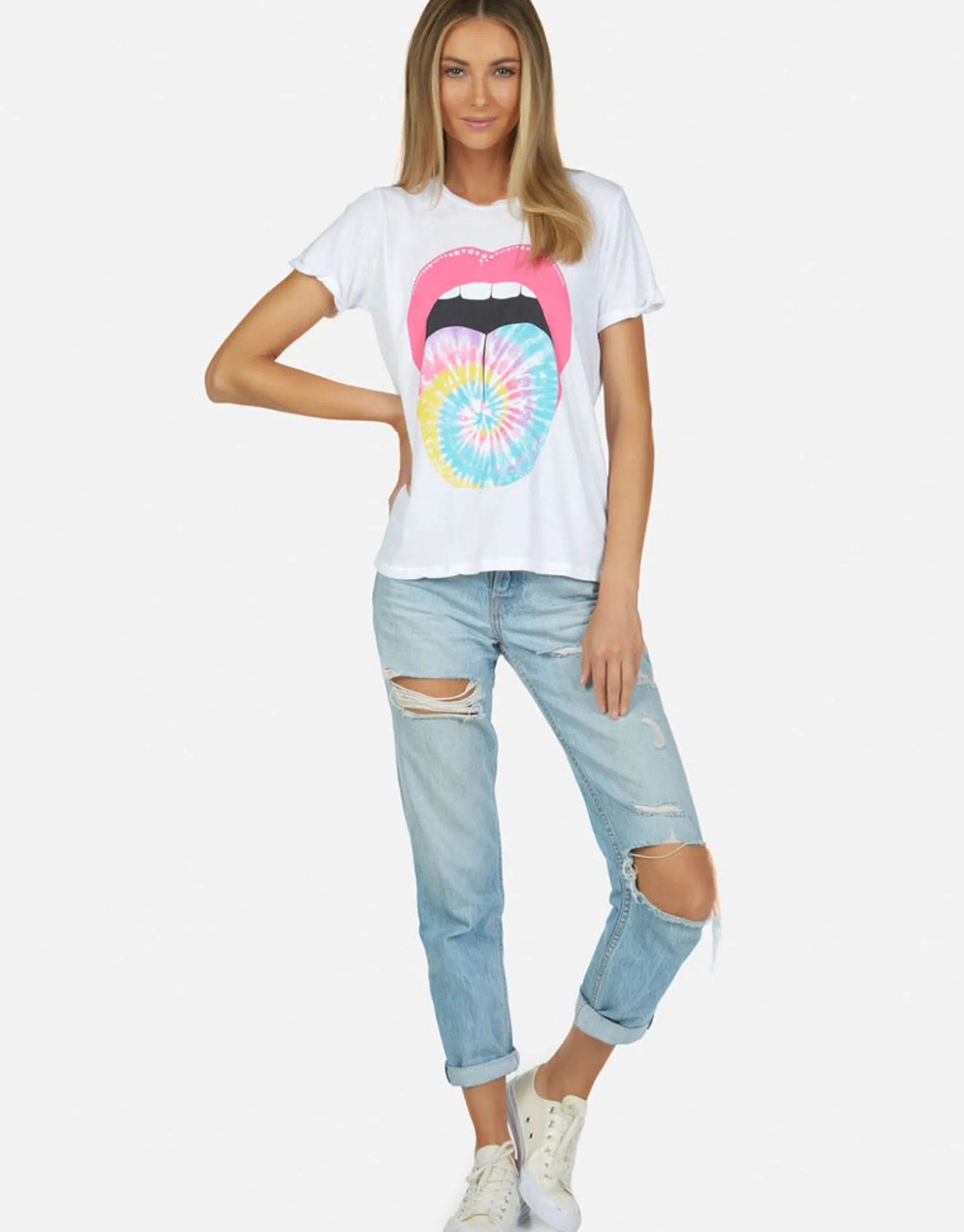 Lauren Moshi Tie Dye Tongue Vintage S/S Roll Up Tee | Edda By *Women Short Sleeve