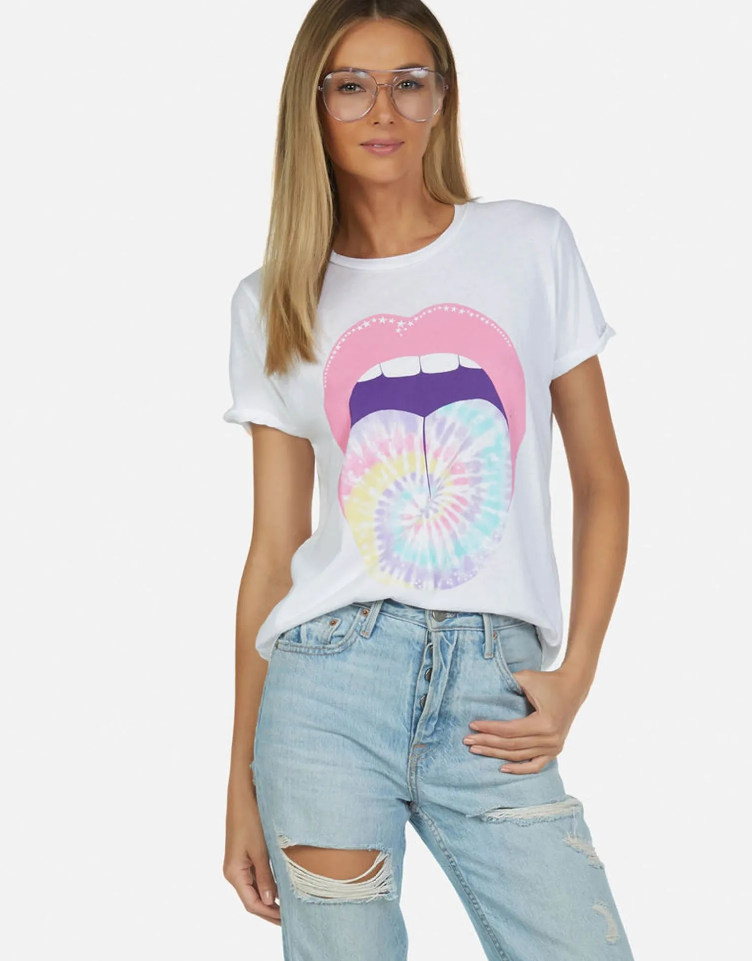 Lauren Moshi Tie Dye Tongue Vintage S/S Roll Up Tee | Edda By *Women Short Sleeve