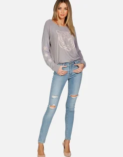 Lauren Moshi Tiger Face Stars L/S Pullover | Brenna By *Women Long Sleeve