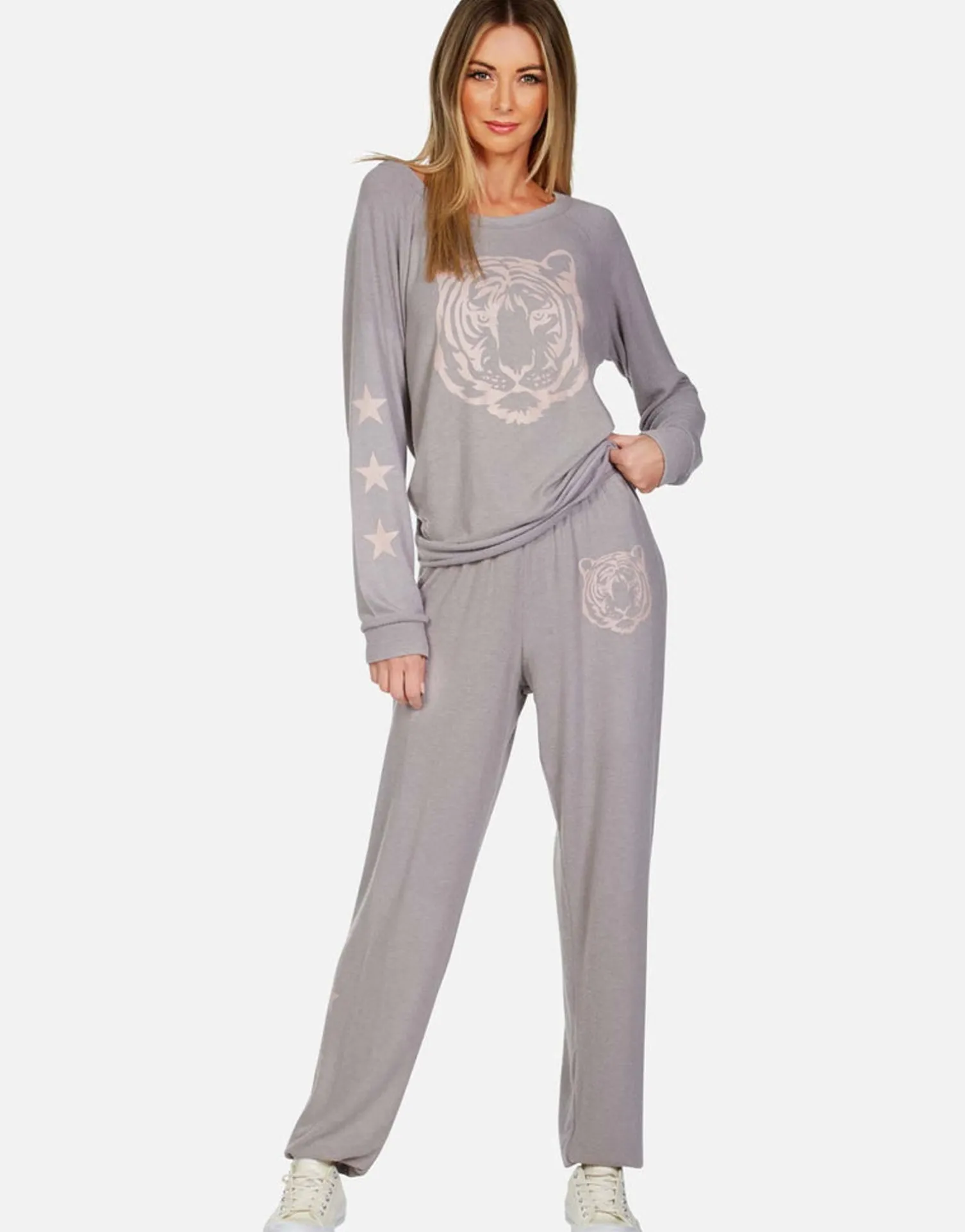 Lauren Moshi Tiger Face Stars L/S Pullover | Brenna By *Women Long Sleeve