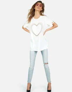 Lauren Moshi Wolf Rainbow Heart*Women Short Sleeve