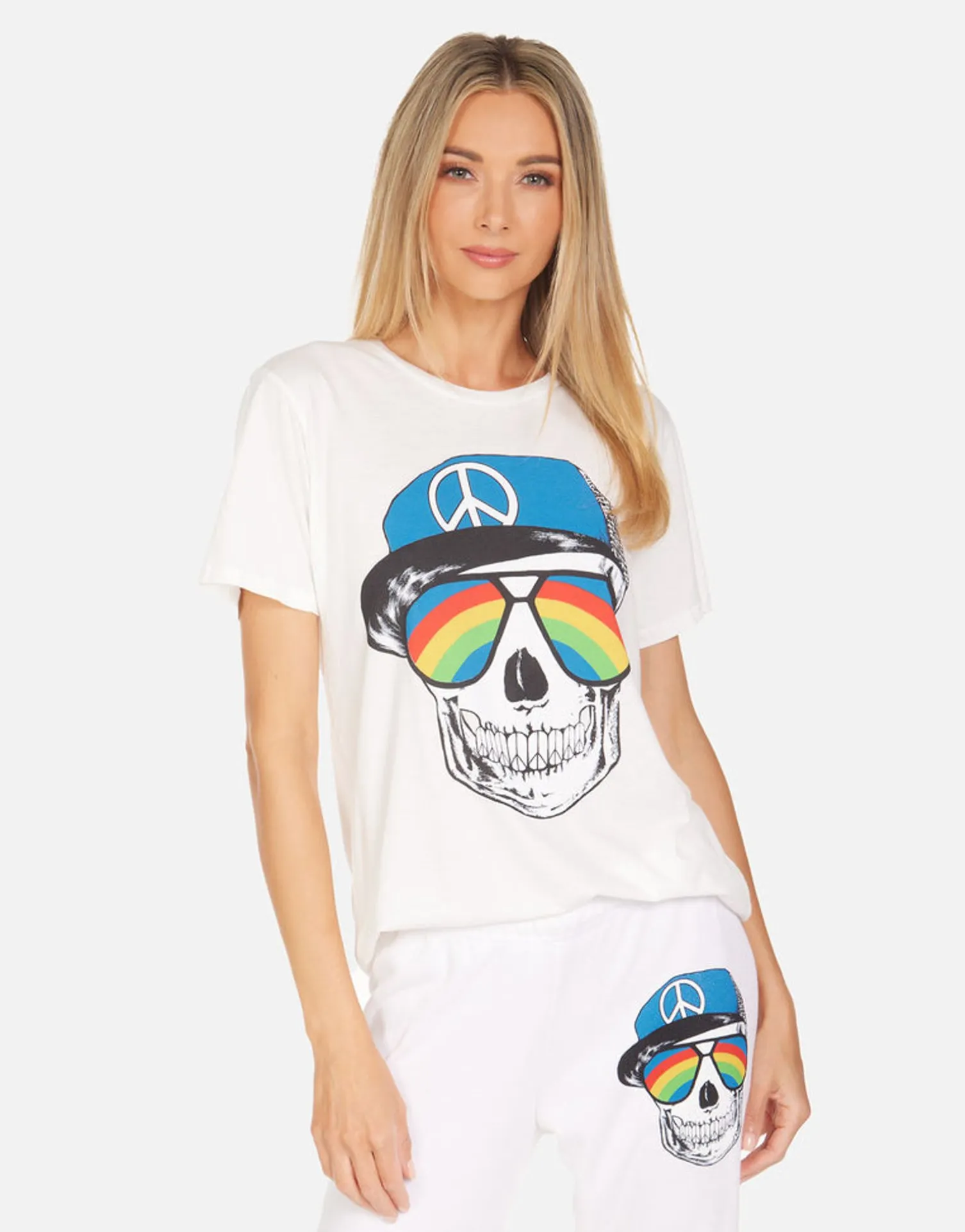 Lauren Moshi Wolf Rainbow Peace Skull*Women Short Sleeve