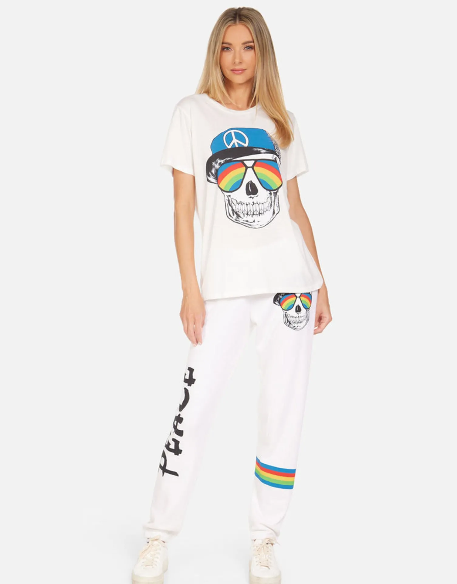 Lauren Moshi Wolf Rainbow Peace Skull*Women Short Sleeve