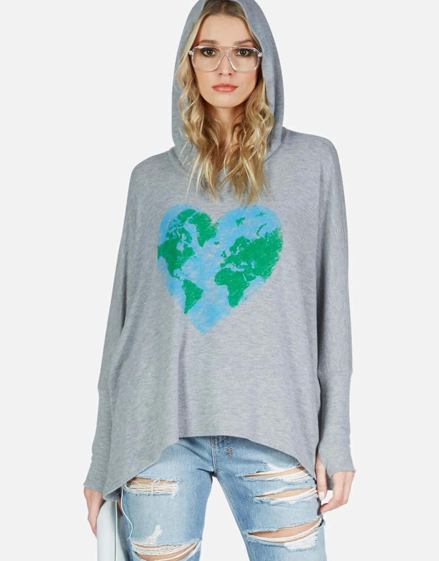 Lauren Moshi World Love Oversized Pullover W/ Hood | Wilma By *Women Hoodies