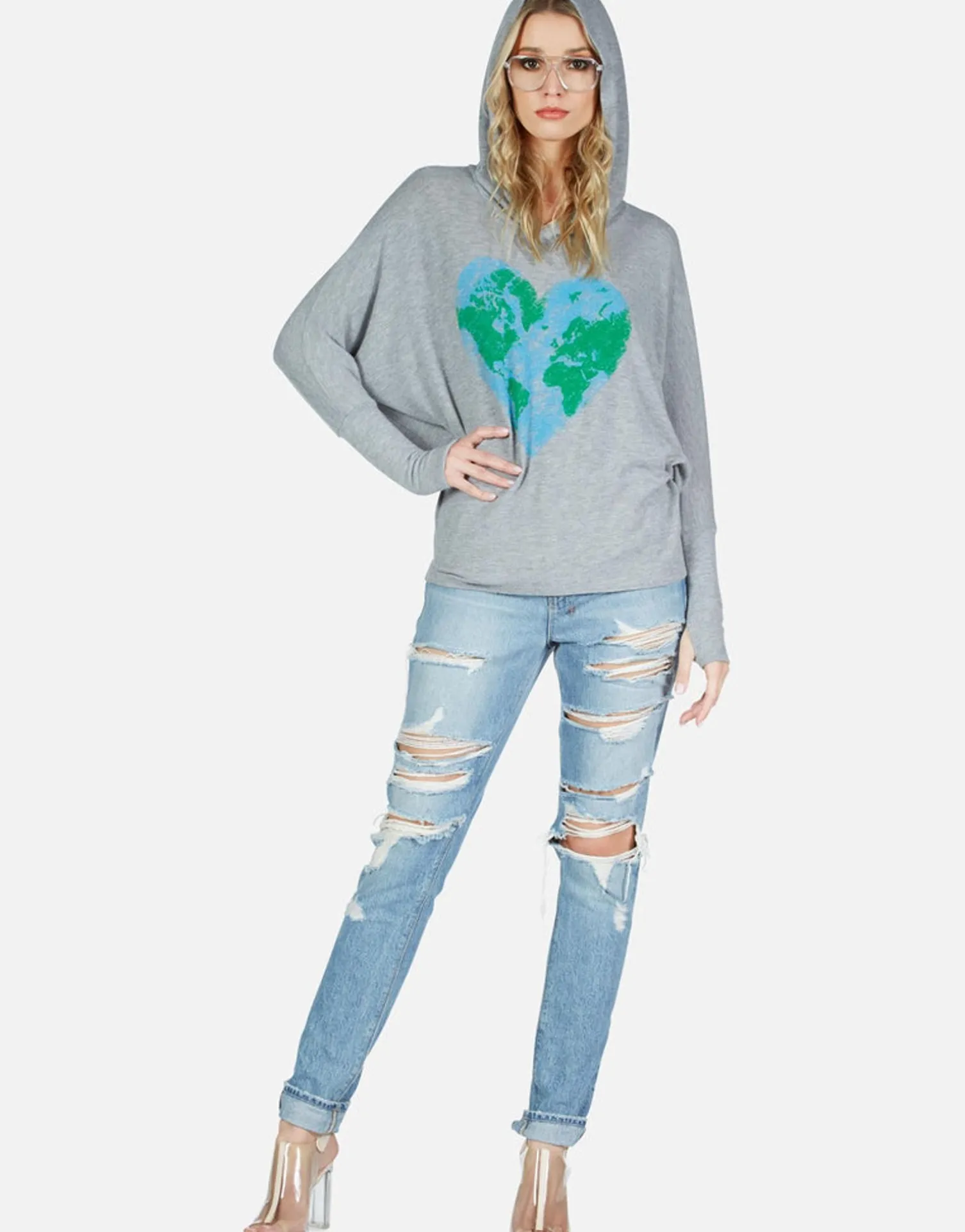 Lauren Moshi World Love Oversized Pullover W/ Hood | Wilma By *Women Hoodies