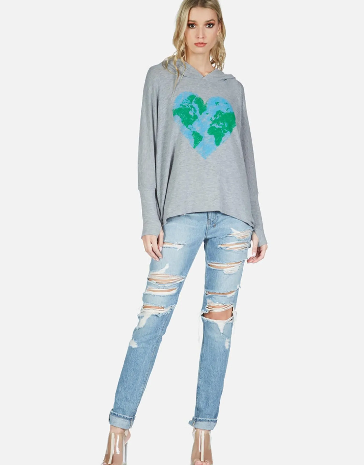 Lauren Moshi World Love Oversized Pullover W/ Hood | Wilma By *Women Hoodies