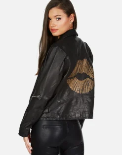 Lauren Moshi X Posey X Gold Chain Kiss Leather Moto Jacket By *Women Jackets