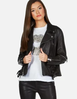 Lauren Moshi X Posey X Gold Chain Kiss Leather Moto Jacket By *Women Jackets