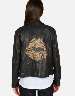 Lauren Moshi X Posey X Gold Chain Kiss Leather Moto Jacket By *Women Jackets