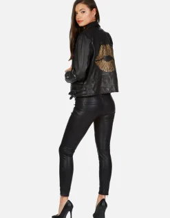 Lauren Moshi X Posey X Gold Chain Kiss Leather Moto Jacket By *Women Jackets