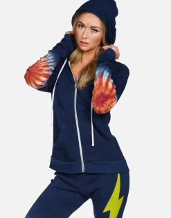 Lauren Moshi Yellow Lightning Tie Dye Zip Up Hoodie | Lennox By *Women Hoodies